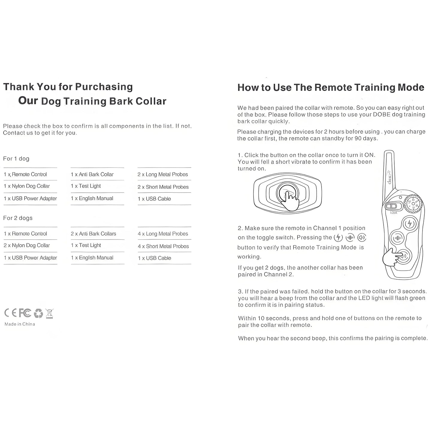 Dog Training Collar/Auto-barking Stopper 2 in 1 Function 500m Remote Control Range Waterproof Pet Electric Collar For Most Dogs