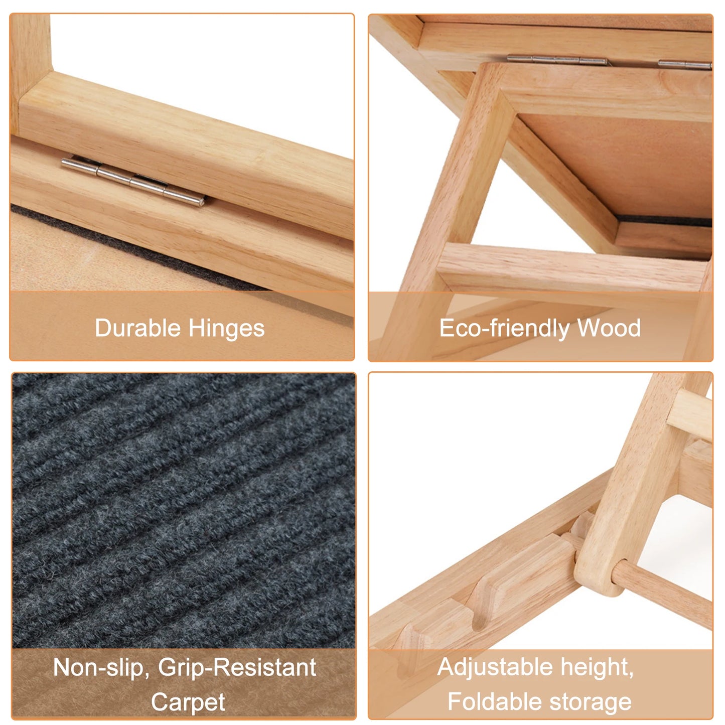 Adjustable Dog Ramp Pet Wooden Folding Dog & Cat Stair for Couch High Bed Non Slip Carpet Surface 2/4 Levels Height Adjustable