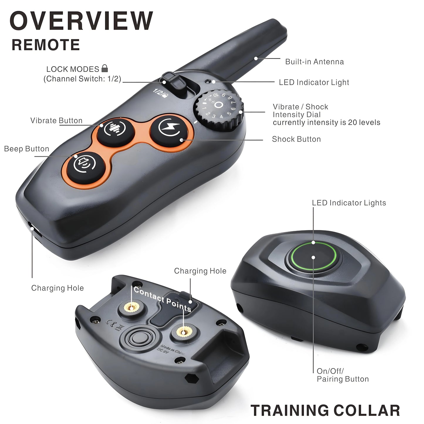 Dog Training Collar/Auto-barking Stopper 2 in 1 Function 500m Remote Control Range Waterproof Pet Electric Collar For Most Dogs